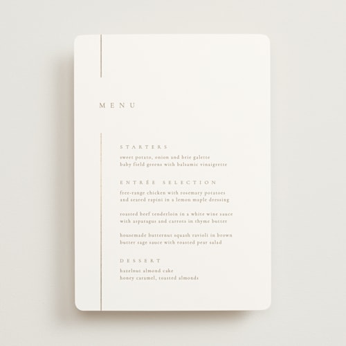 This is a brass menu cards with foil pressed by Kelly Schmidt called london printing on signature in standard