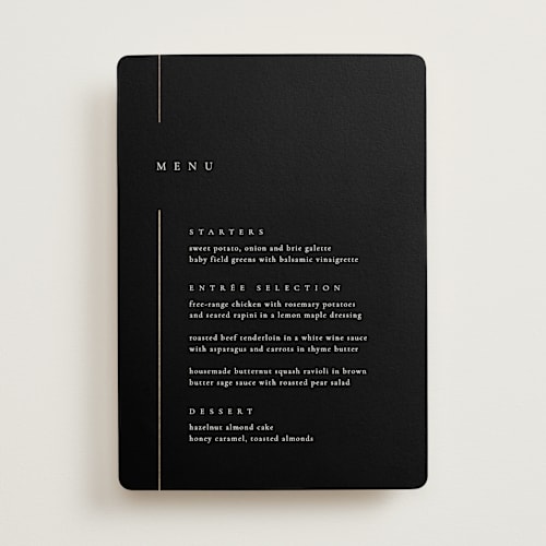 This is a onyx menu cards with foil pressed by Kelly Schmidt called london printing on signature in standard