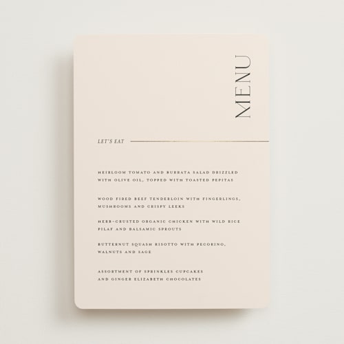 This is a latte menu cards with foil pressed by Christie Garcia called modernist monogram printing on signature in standard