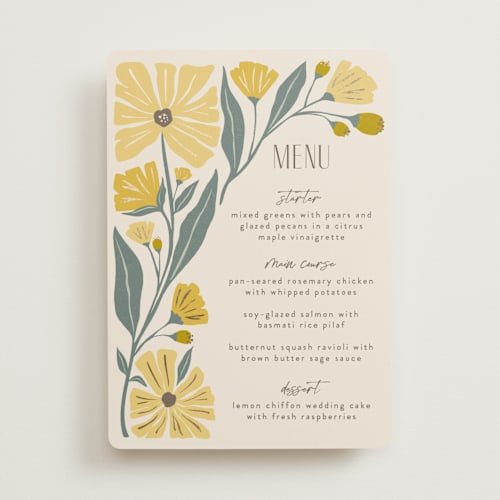 This is a buttercup menu cards with foil pressed by Karidy Walker called storybook garden printing on signature in standard