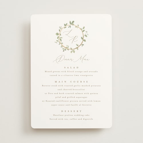 This is a ivy menu cards with foil pressed by Everett Paper Goods called canopy printing on signature in 5x7