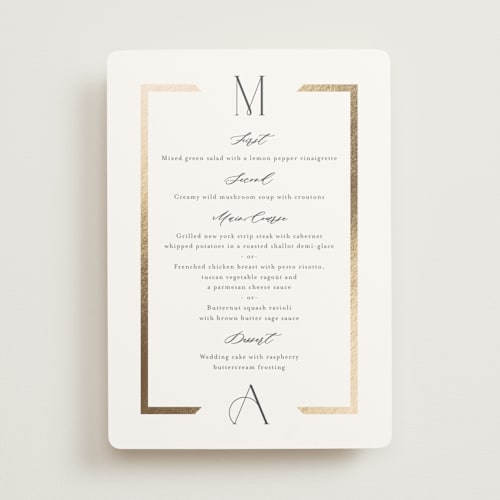 This is a quartz menu cards with foil pressed by Kristie Kern called chisel printing on signature in standard