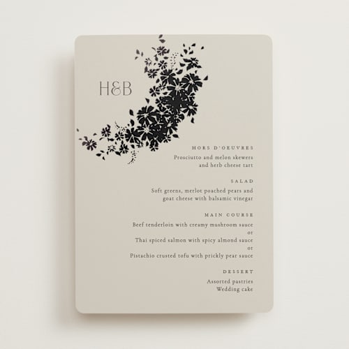 This is a smoke menu cards with foil pressed by Robert and Stella called bouquet toss printing on signature in standard