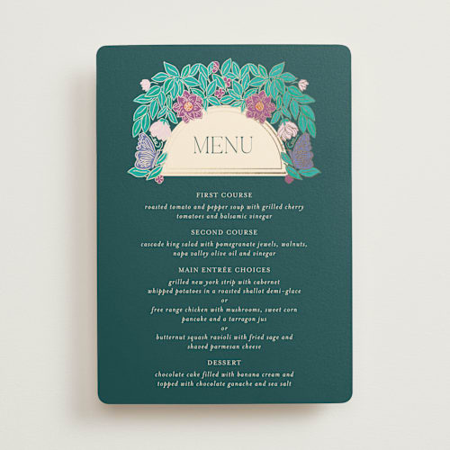 This is a jungle menu cards with foil pressed by Simona Camp called tropical garden printing on signature in standard