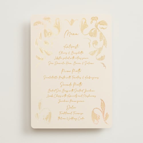 This is a sunshine menu cards with foil pressed by Ani Somi called bella bellissima printing on signature in standard