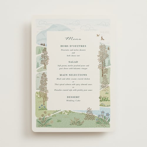 This is a evergreen menu cards with foil pressed by Paper Sun Studio called mountaintop printing on signature in standard