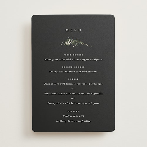 This is a tuxedo menu cards with foil pressed by Leah Bisch called winter garland printing on signature in standard