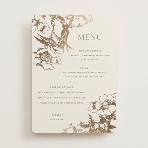 This is a hope floats menu cards with foil pressed by Design Lotus called mon amour printing on signature in standard