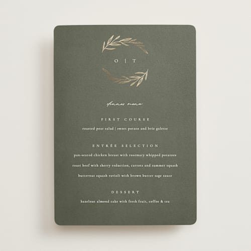 This is a moss menu cards with foil pressed by Kelly Schmidt called leaves printing on signature in standard