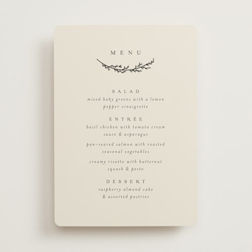 This is a almond menu cards with foil pressed by Brianne Larsen called branched printing on signature in 5x7