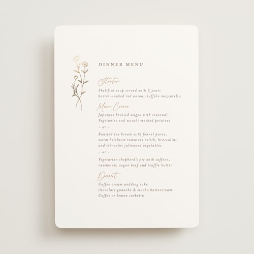 This is a chiffon menu cards with foil pressed by chocomocacino called kouignette printing on signature in standard