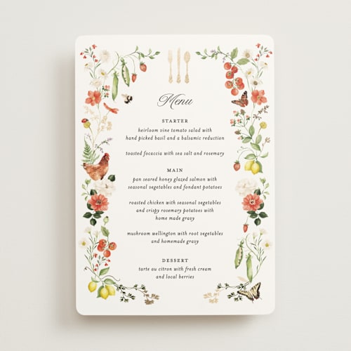 This is a verona sunset menu cards with foil pressed by Sarah Knight called fleur printing on signature in 5x7