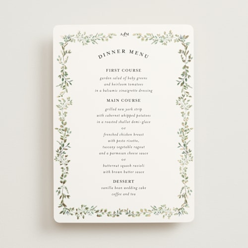 This is a mojito menu cards with foil pressed by Susan Moyal called monogramed arch printing on signature in standard