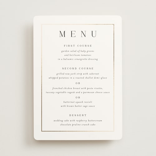 This is a sugar menu cards with foil pressed by Jessica Williams called bianca printing on signature in standard