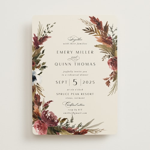 This is a autumn rehearsal dinner invitations with standard by Kate Ahn called poetique printing on signature in standard