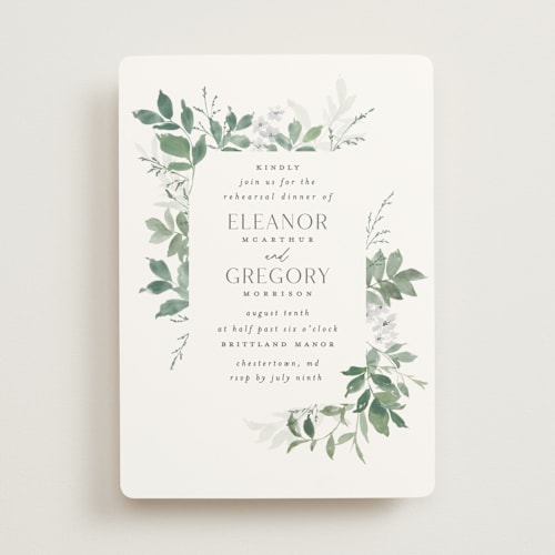 This is a fern rehearsal dinner invitations with standard by Everett Paper Goods called grove printing on signature in standard