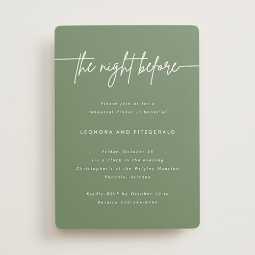 This is a sage rehearsal dinner invitations with standard by Kampai Designs called lilt printing on signature in standard