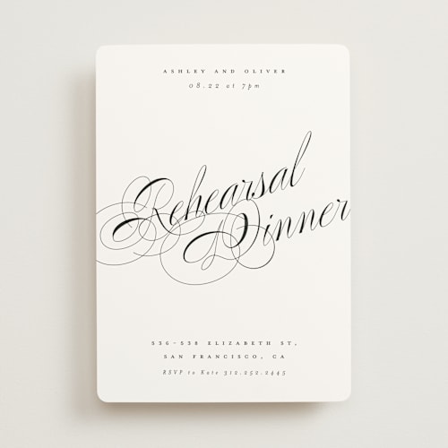 This is a onyx rehearsal dinner invitations with standard by Hudson meet Rose called forever printing on signature in standard