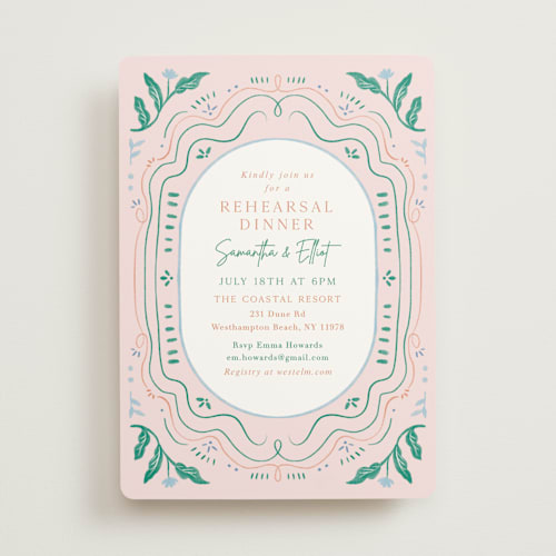 This is a blush rehearsal dinner invitations with standard by Elly called delight printing on signature in standard