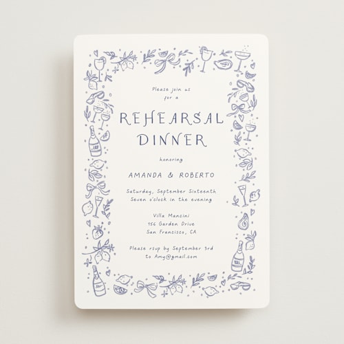 This is a azure rehearsal dinner invitations with standard by frau brandt called bridal border printing on signature in standard