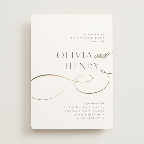 This is a snow rehearsal dinner invitations with foil pressed by Jen Banks called forever and printing on signature in standard
