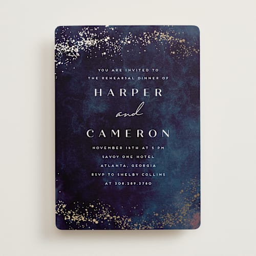 This is a deep sea rehearsal dinner invitations with foil pressed by chocomocacino called oponki printing on signature in standard