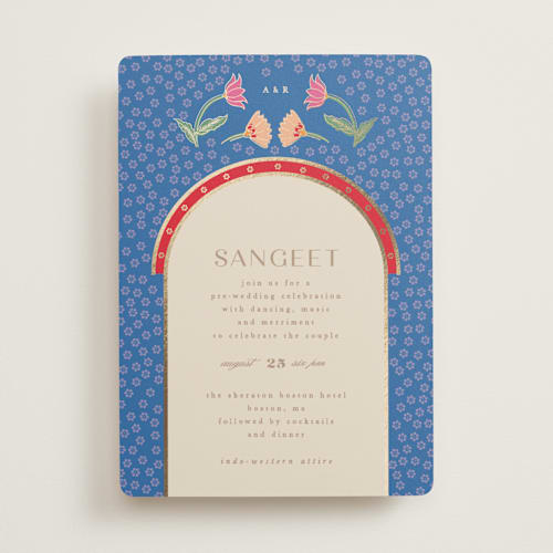 This is a sindoor foil stamped wedding invitations with foil pressed by Creo Study called indian garden printing on signature in standard