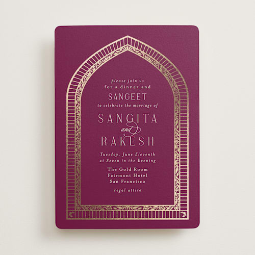 This is a garnet foil stamped wedding invitations with foil pressed by Chris Griffith called amber palace printing on signature in standard