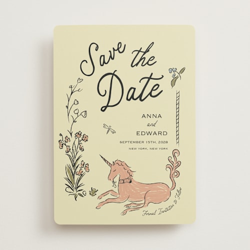 This is a oat save the date with standard by Helena Vitto called love rests in a garden printing on signature in standard
