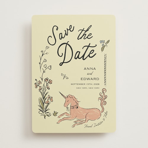 This is a oat save the date with standard by Helena Vitto called love rests in a garden printing on signature in standard