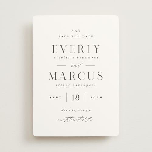 This is a snow save the date with standard by Hooray Creative called everly printing on signature in standard