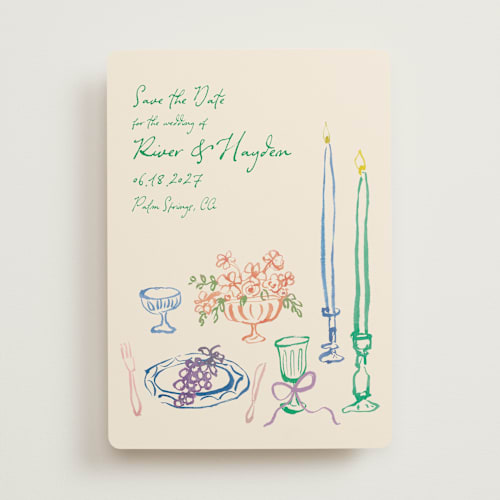 This is a garden save the date with standard by Cass Loh called tablescape drawing printing on signature in standard