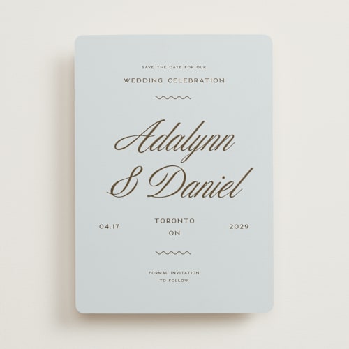 This is a pond save the date with standard by Sam Dubeau called swoon printing on signature in standard