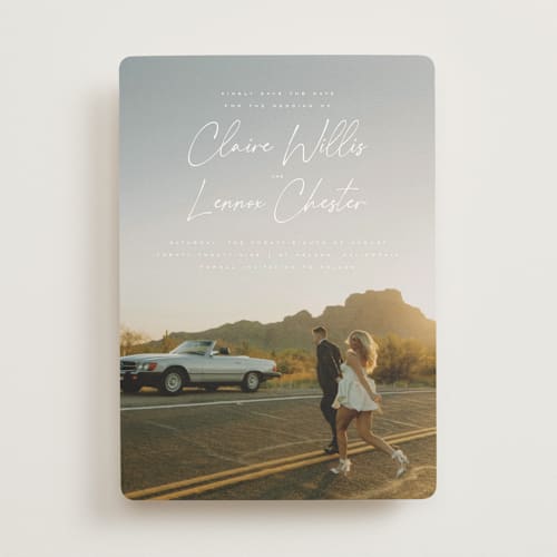 This is a chiffon save the date with standard by Orasie called full photo printing on signature in standard