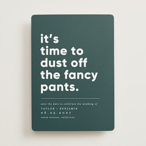 This is a palm save the date with standard by Erica Krystek called fancy pants printing on signature in standard