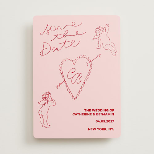 This is a cherry save the date with standard by Helena Vitto called crazy little thing called love printing on signature in standard