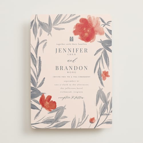 This is a saffron wedding invitations with standard by Vera Lim called orient garden printing on signature in standard