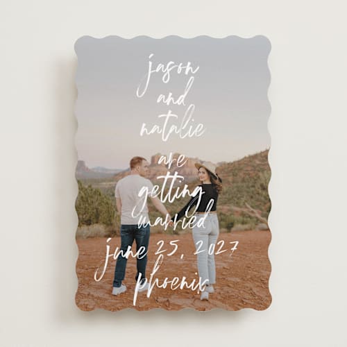 This is a marshmallow save the date with standard by Keen Peachy called oh by the way printing on recycled smooth signature in standard