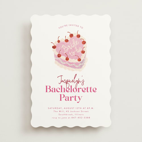 This is a rosebud bachelorette party invitations with standard by Cass Loh called vintage cake printing on signature in standard