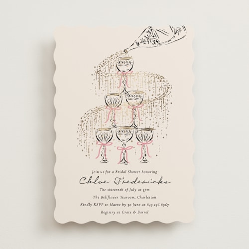 This is a petal bridal shower invitations with foil pressed by Jackie Crawford called sparkling champagne tower printing on signature in standard