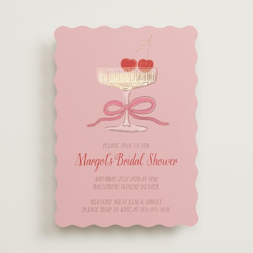 This is a cherry blossom bridal shower invitations with foil pressed by Jenna Holcomb called mon cheri printing on signature in standard