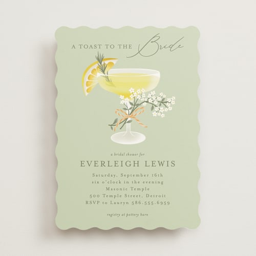This is a limocello bridal shower invitations with standard by Jamie Alexander called pamplemousse printing on signature in standard