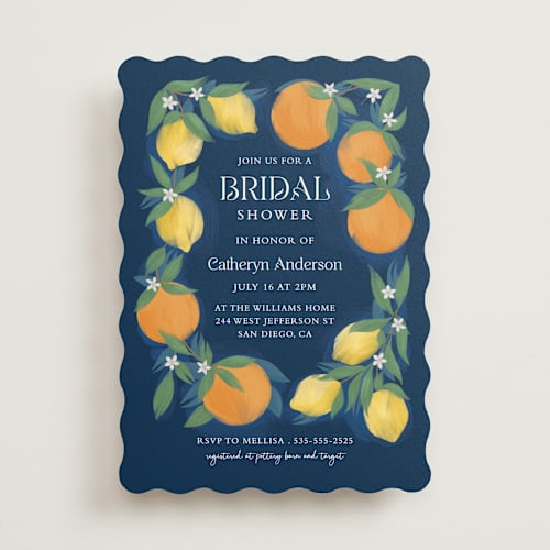 This is a blueberry bridal shower invitations with standard by Paper Sun Studio called main squeeze printing on signature in standard