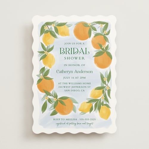 This is a lemon bridal shower invitations with standard by Paper Sun Studio called main squeeze printing on signature in standard