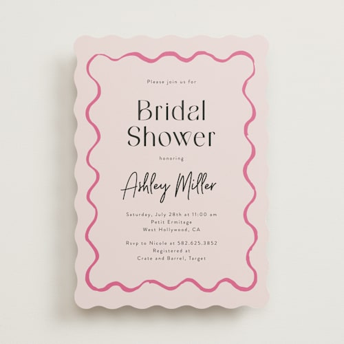 This is a rosebud bridal shower invitations with standard by Cass Loh called handdrawn wavy frame printing on signature in standard