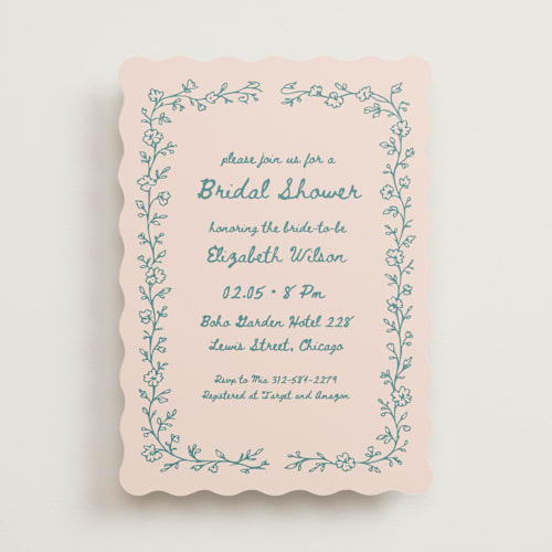 This is a turquoise bridal shower invitations with standard by Rina Ozum called floral lace printing on signature in standard