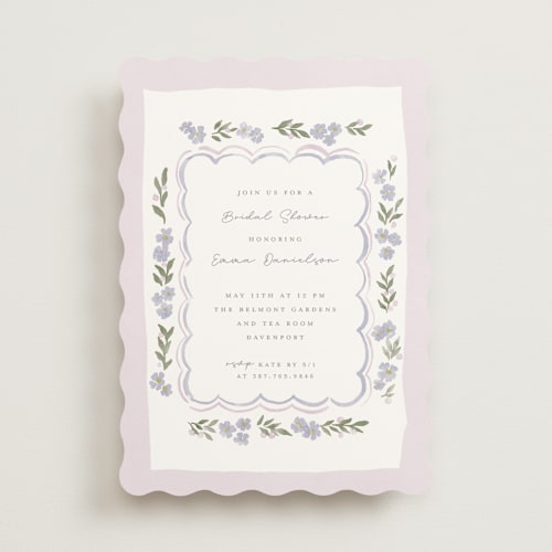This is a lilac bridal shower invitations with standard by Rebecca Durflinger called pretty little floral printing on signature in standard