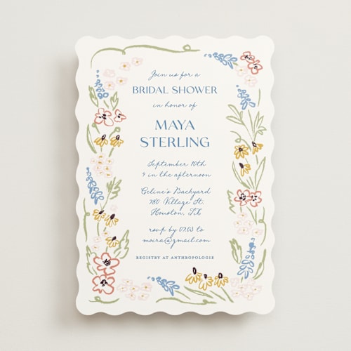 This is a blue bonnet bridal shower invitations with standard by Pati Cascino called spring printing on signature in standard
