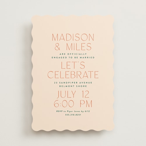 This is a peaches engagement party invitations with standard by Owl and Toad called just type printing on signature in standard