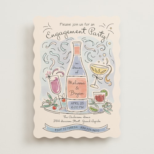 This is a champagne engagement party invitations with standard by Paper Sun Studio called shindig printing on signature in standard